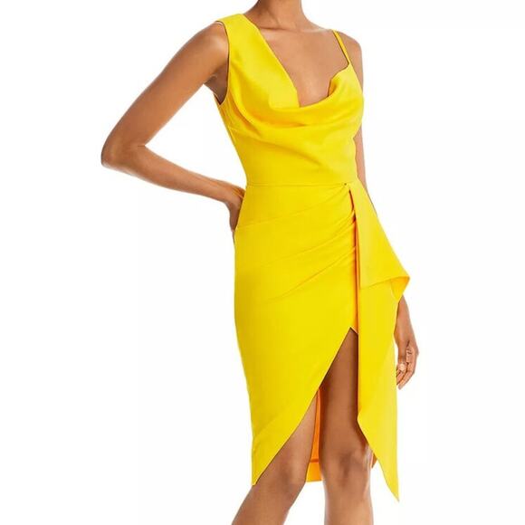 NWT $190 LAVISH ALICE yellow Emma dress cowl neck wrap slit front US 10 - Picture 2 of 9